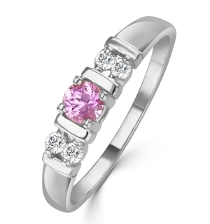 18K White Gold Diamond and Pink Sapphire Ring 0.10ct
