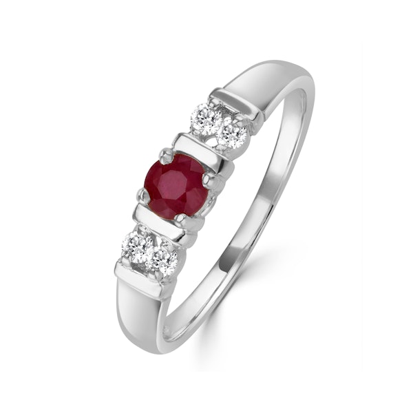 Ruby 3.75mm And Diamond 9K White Gold Ring - Image 1
