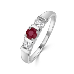 Ruby 3.75mm And Diamond 9K White Gold Ring