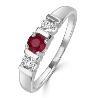 Ruby 3.75mm And Diamond 18K White Gold Ring