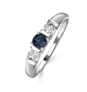 Sapphire 3.75mm And Diamond 9K White Gold Ring