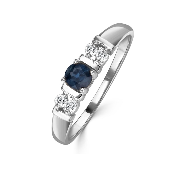 Sapphire 3.75mm And Diamond 18K White Gold Ring SIZE L - Image 1