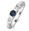 Sapphire 3.75mm And Diamond 9K White Gold Ring - image 1