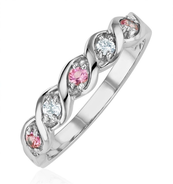 18K White Gold Diamond and Pink Sapphire Ring 0.08ct - image 1