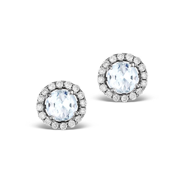 Diamond Halo Aquamarine Earrings 0.50CT - 18K White Gold FG27-CSY - Image 1