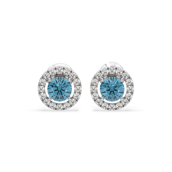 Ella Blue Lab Diamond 1.34ct Halo Earrings in 18K White Gold - Elara Collection - Image 1