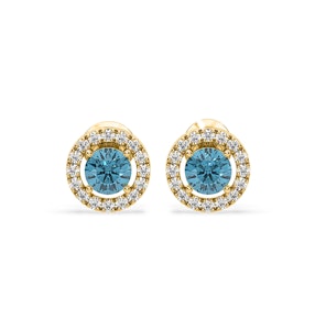 Ella Blue Lab Diamond 1.34ct Halo Earrings in 18K Yellow Gold - Elara Collection