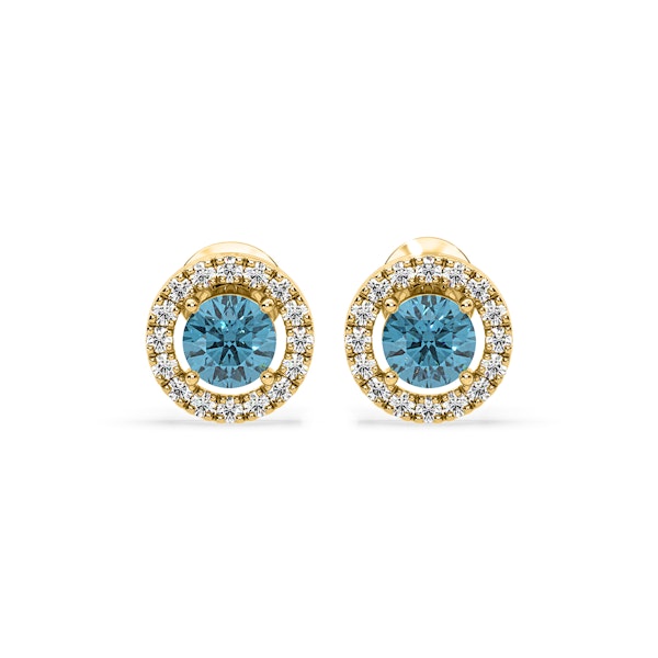 Ella Blue Lab Diamond 1.34ct Halo Earrings in 18K Yellow Gold - Elara Collection - Image 1