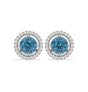 Ella Blue Lab Diamond 2.45ct Halo Earrings in 18K White Gold - Elara Collection