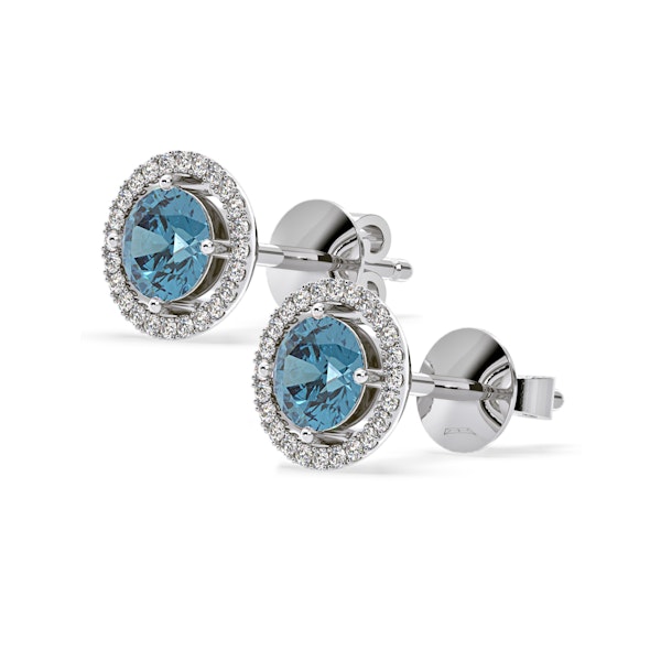 Ella Blue Lab Diamond 2.45ct Halo Earrings in 18K White Gold - Elara Collection - Image 3