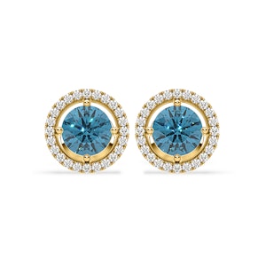 Ella Blue Lab Diamond 2.45ct Halo Earrings in 18K Yellow Gold - Elara Collection