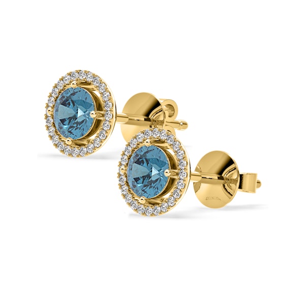 Ella Blue Lab Diamond 2.45ct Halo Earrings in 18K Yellow Gold - Elara Collection - Image 3