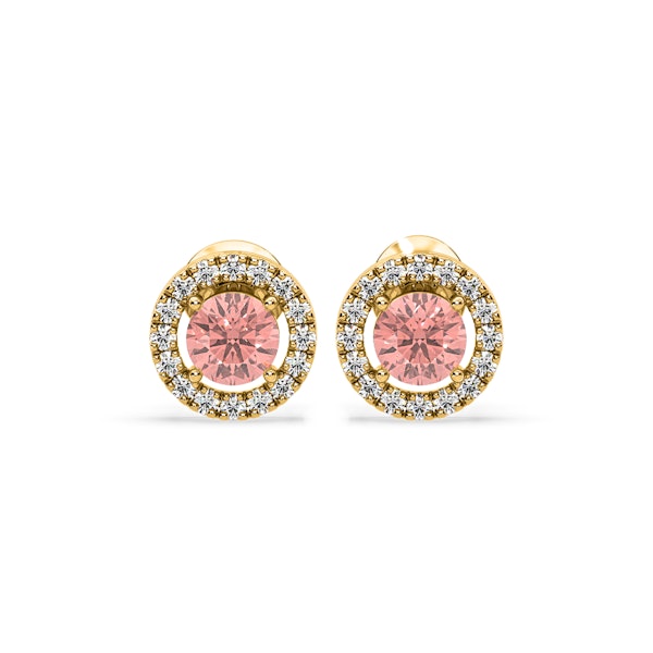 Ella Pink Lab Diamond 1.34ct Halo Earrings in 18K Yellow Gold - Elara Collection - Image 1