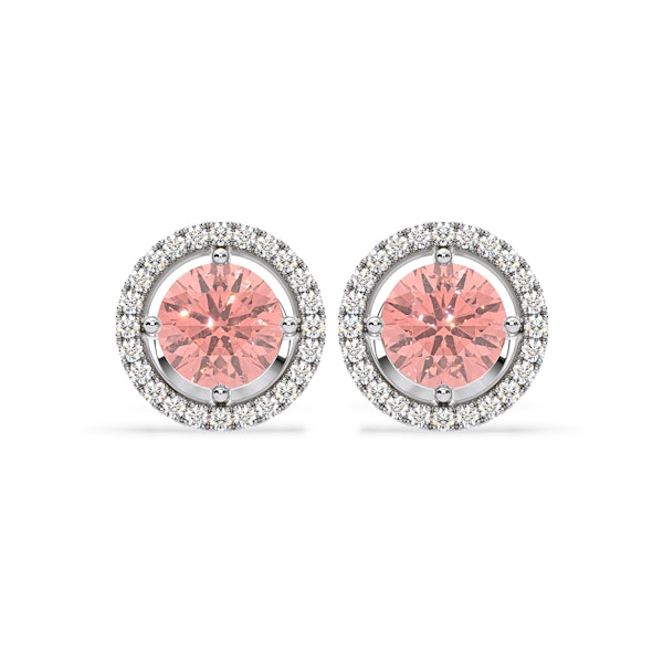 Ella Pink Lab Diamond 2.45ct Halo Earrings in 18K White Gold - Elara Collection - Image 1