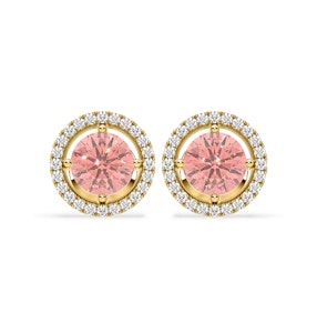 Ella Pink Lab Diamond 2.45ct Halo Earrings in 18K Yellow Gold - Elara Collection