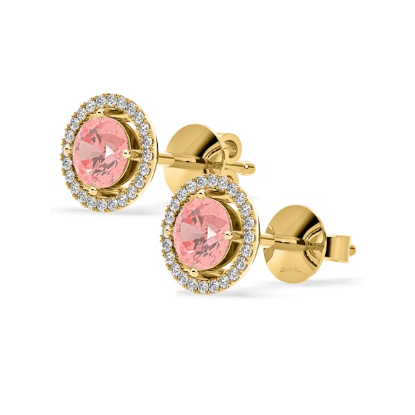 Ella Pink Lab Diamond 2.45ct Halo Earrings in 18K Yellow Gold - Elara Collection - Image 3