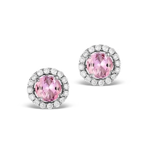Diamond Halo Pink Sapphire Earrings - 18K White Gold Fg27-Ruy