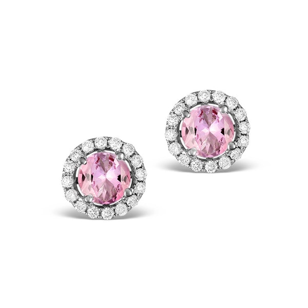 Diamond Halo Pink Sapphire Earrings - 18K White Gold Fg27-Ruy - Image 1