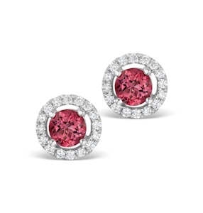 Pink Tourmaline 1CT and Diamond Halo Earrings in 18K White Gold- FG27