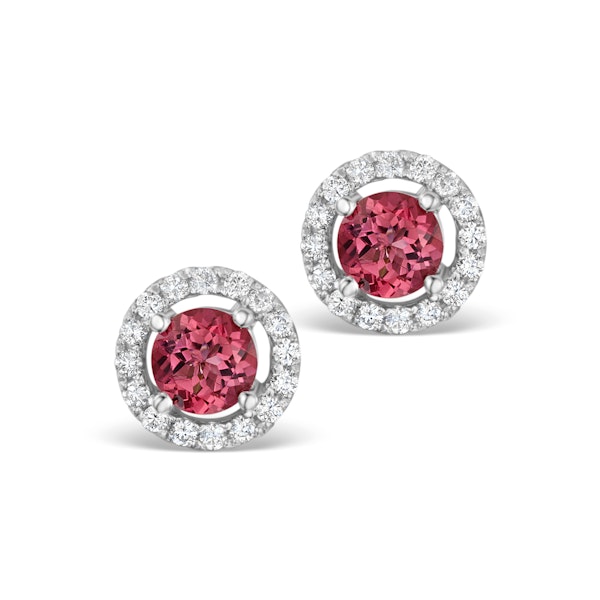 Pink Tourmaline 1CT and Diamond Halo Earrings in 18K White Gold- FG27 - Image 1