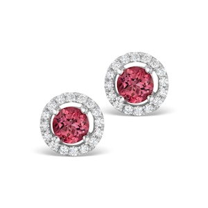 Pink Tourmaline 1CT and Diamond Halo Earrings in 18K White Gold- FG27