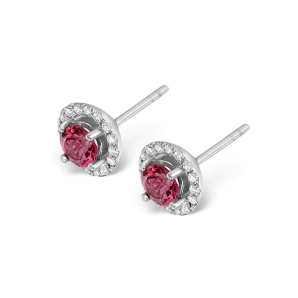 Pink Tourmaline 1CT and Diamond Halo Earrings in 18K White Gold- FG27 - Image 2