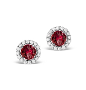 Diamond Halo Ruby Earrings 0.65CT - 18K White Gold FG27-TY