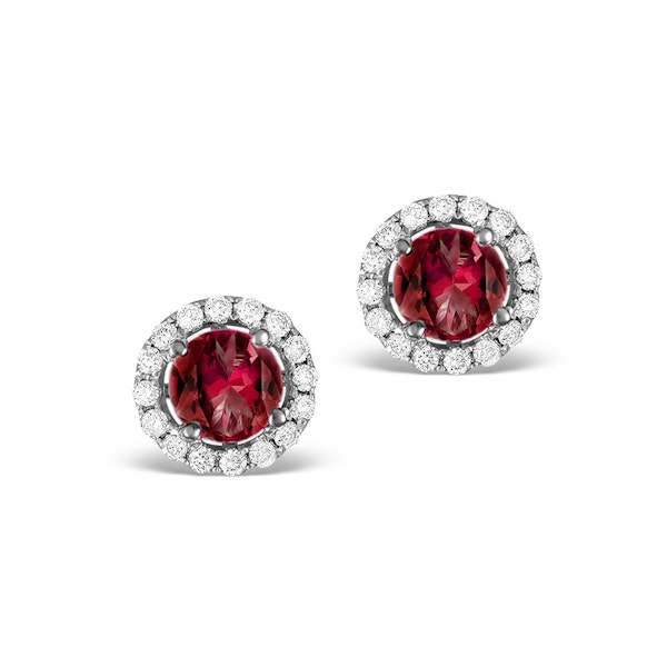 Diamond Halo Ruby Earrings 0.65CT - 18K White Gold FG27-TY - Image 1