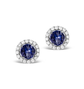 Diamond Halo Sapphire Earrings 0.75CT -18K White Gold FG27-UY