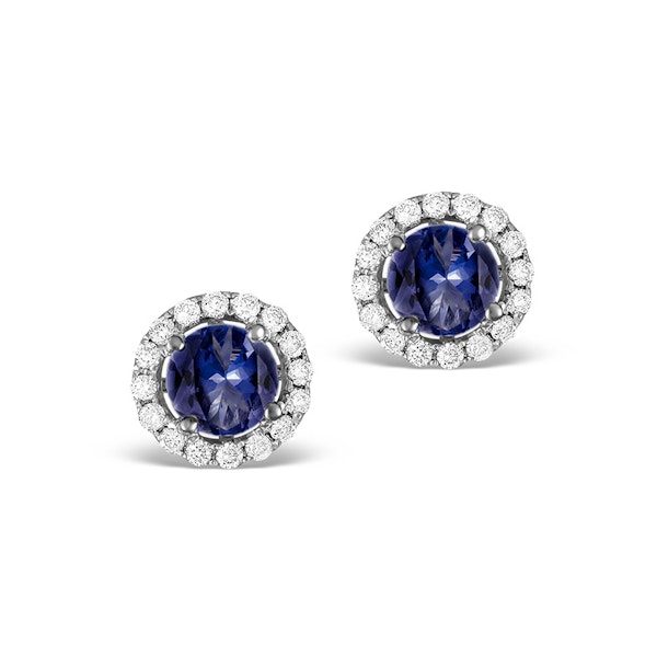 Diamond Halo Sapphire Earrings 0.75CT -18K White Gold FG27-UY - Image 1