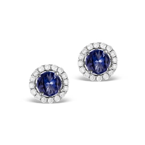 Diamond Halo Sapphire Earrings 0.75CT -18K White Gold FG27-UY