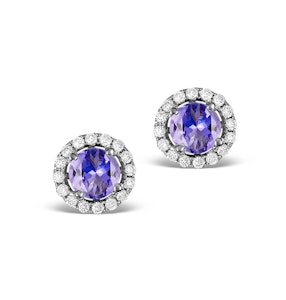 Diamond Halo Tanzanite Earrings 0.55CT - 18K White Gold FG27-VY