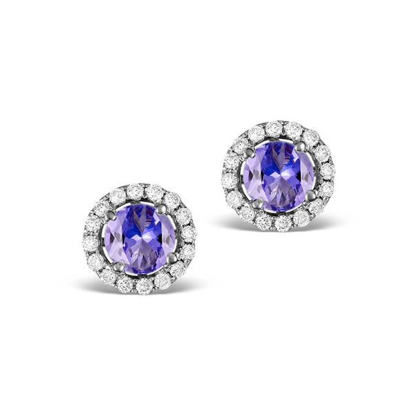 Diamond Halo Tanzanite Earrings 0.55CT - 18K White Gold FG27-VY - Image 1