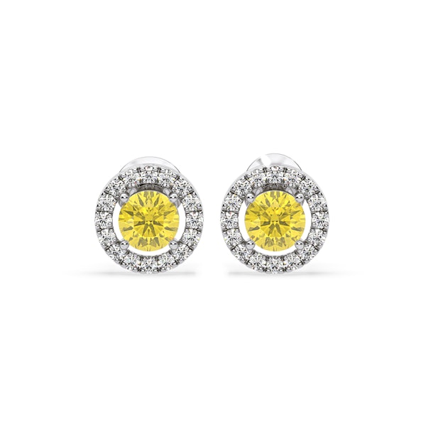 Ella Yellow Lab Diamond 1.34ct Halo Earrings in 18K White Gold - Elara Collection - Image 1