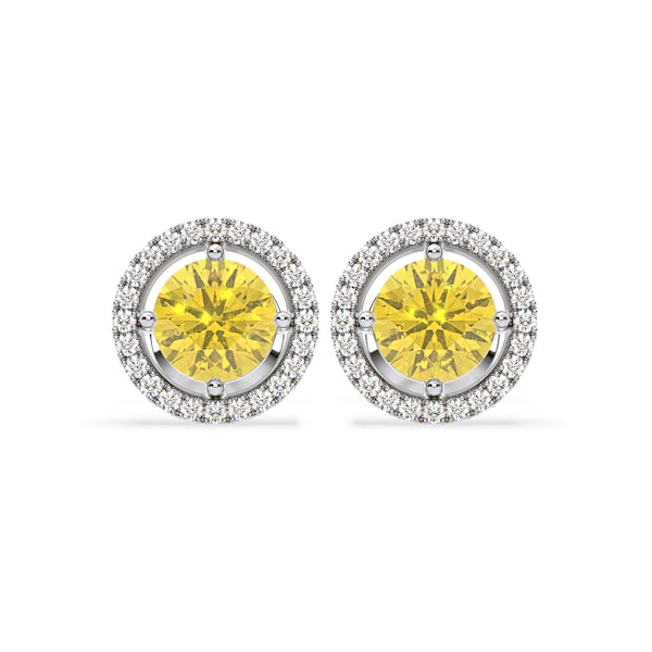 Ella Yellow Lab Diamond 2.45ct Halo Earrings in 18K White Gold - Elara Collection - Image 1