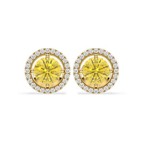Ella Yellow Lab Diamond 2.45ct Halo Earrings in 18K Yellow Gold - Elara Collection - Image 1