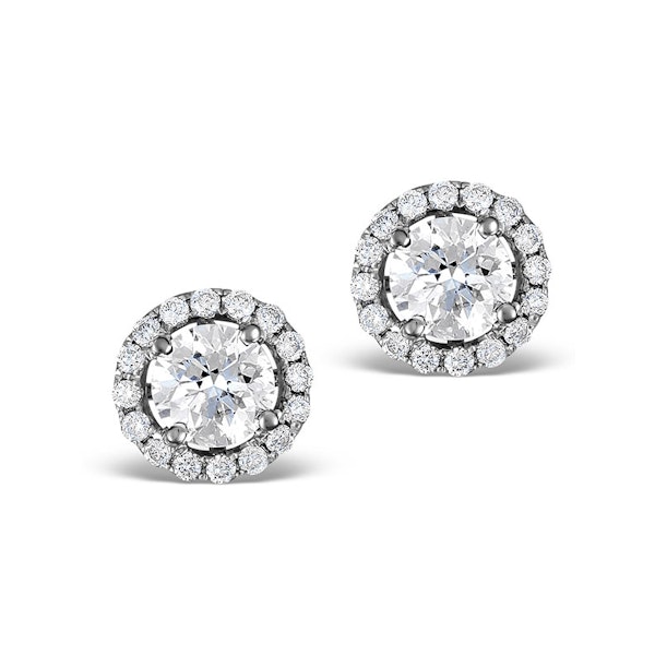 Halo Diamond Earrings - Ella 18K White Gold 1.34ct H/SI FG27-JUY - Image 1