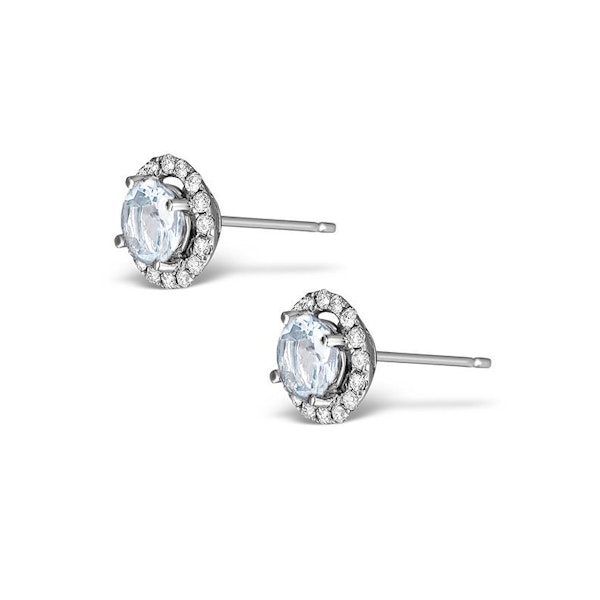 Diamond Halo Aquamarine Earrings 0.50CT - 18K White Gold FG27-CSY - Image 2