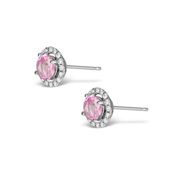 Diamond Halo Pink Sapphire Earrings - 18K White Gold Fg27-Ruy - Image 2