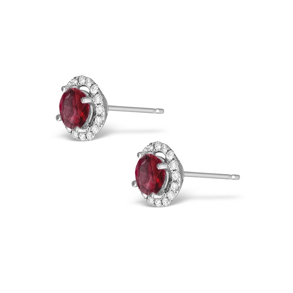 Diamond Halo Ruby Earrings 0.65CT - 18K White Gold FG27-TY - Image 2