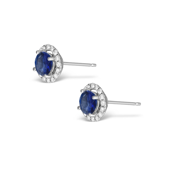 Diamond Halo Sapphire Earrings 0.75CT -18K White Gold FG27-UY - Image 2