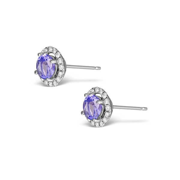 Diamond Halo Tanzanite Earrings 0.55CT - 18K White Gold FG27-VY - Image 2
