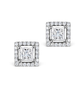 Halo Diamond Earrings - Ella Princess Cut 18K White Gold 1.40ct G/Vs
