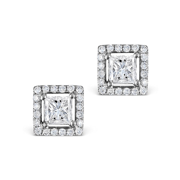 Halo Diamond Earrings - Ella Princess Cut 18K White Gold 1.40ct G/Vs - Image 1