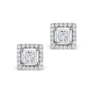 Halo Diamond Earrings - Ella Princess Cut 18K White Gold 1.40ct H/Si