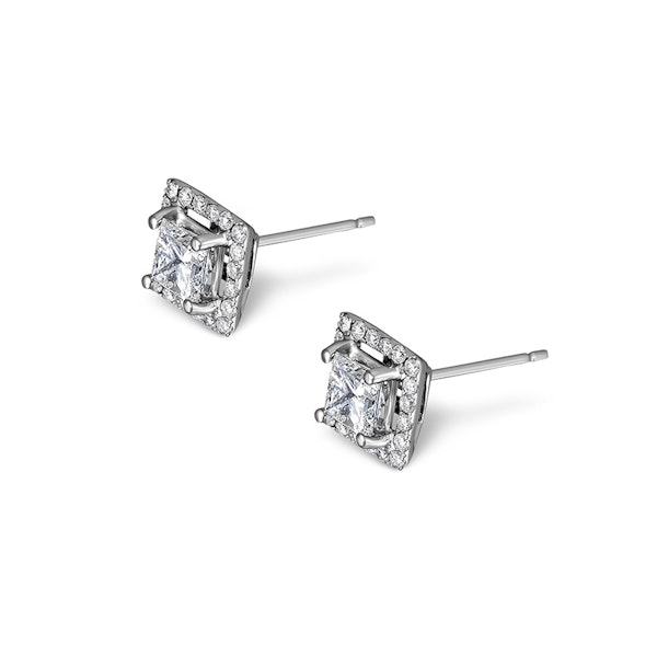 Halo Diamond Earrings - Ella Princess Cut 18K White Gold 1.40ct H/Si - Image 2