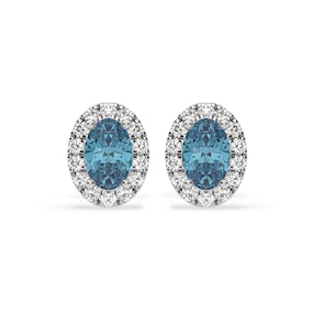 Georgina Blue Lab Diamond 1.34ct Oval Halo Earrings in 18K White Gold - Elara Collection