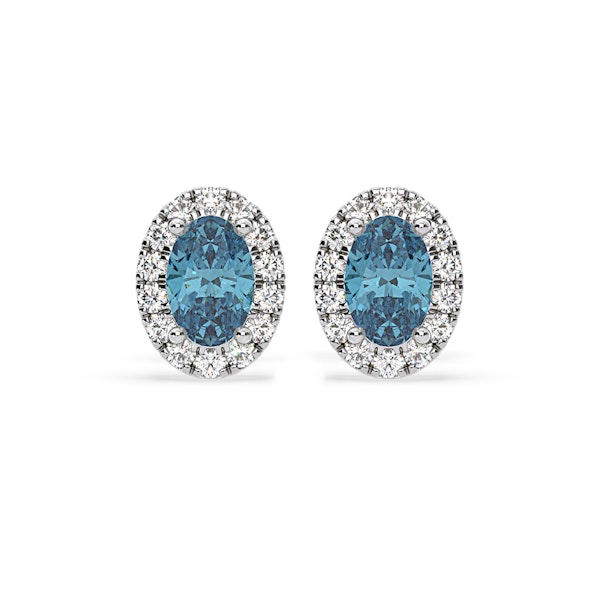 Georgina Blue Lab Diamond 1.34ct Oval Halo Earrings in 18K White Gold - Elara Collection - Image 1