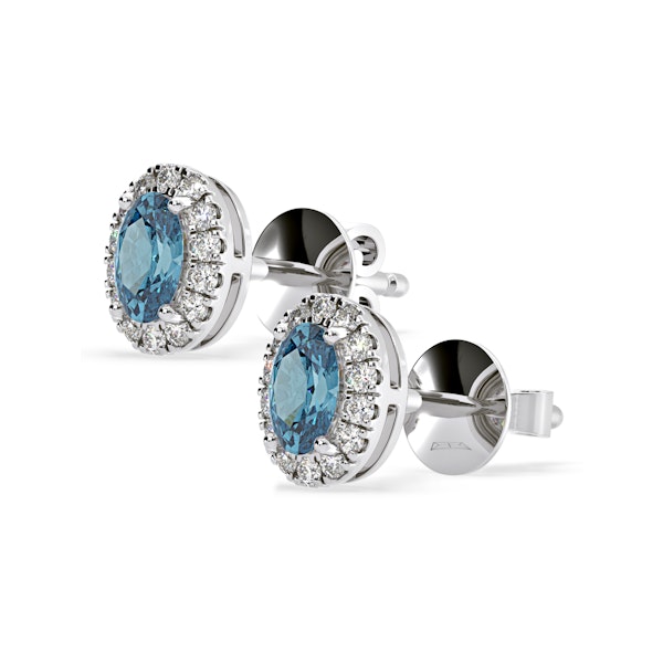 Georgina Blue Lab Diamond 1.34ct Oval Halo Earrings in 18K White Gold - Elara Collection - Image 3