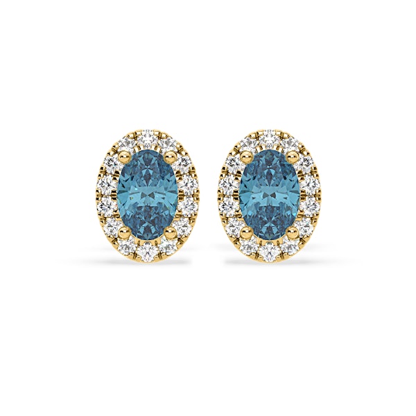 Georgina Blue Lab Diamond 1.34ct Oval Halo Earrings in 18K Gold - Elara Collection - Image 1